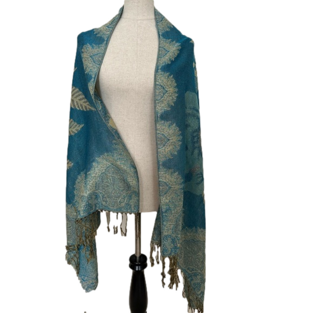 Beautiful Reversible Shimmering and Fringed Wrap